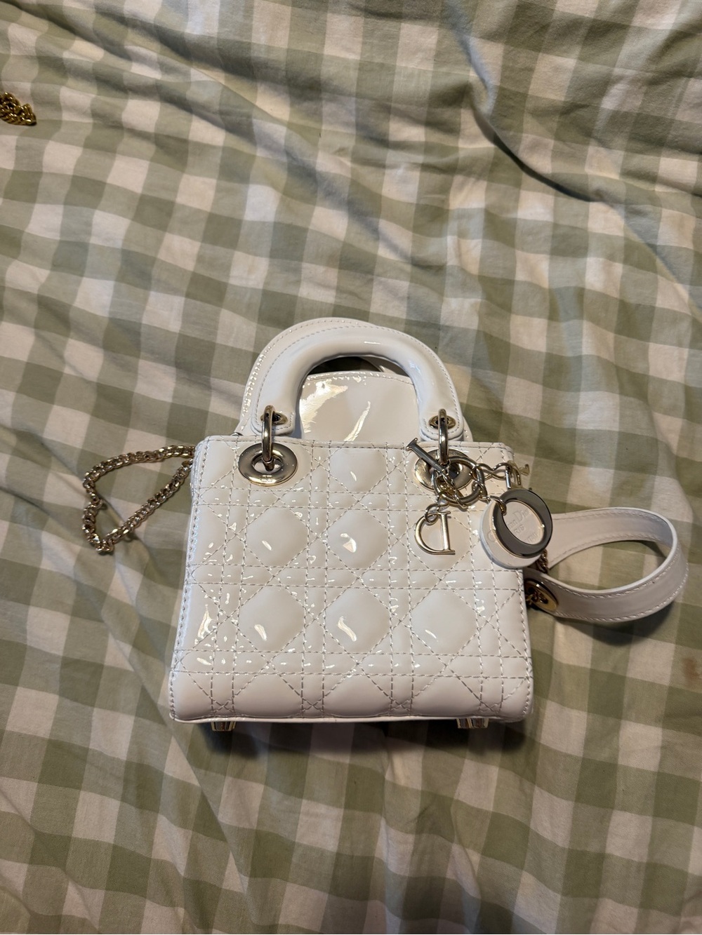 Designer inspired White Quilted Mini Tote Bag with Gold Hardware - Picture 8 of 11